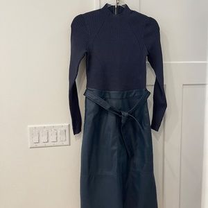 Ted Baker Alltaa Midnight Knitted Bodice Dress With Pleather Skirt NWT Size 2